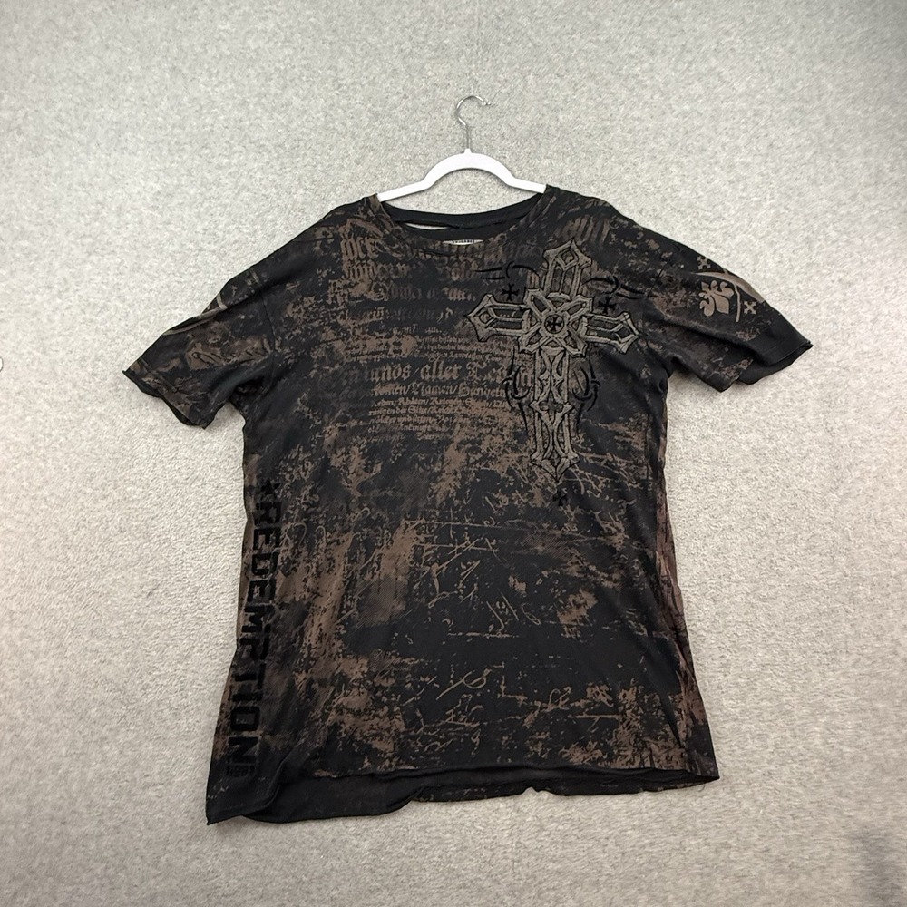 Raw State Affliction Mens Short Sleeve Cross Velour Mallgoth Shirt Size 2XL XXL